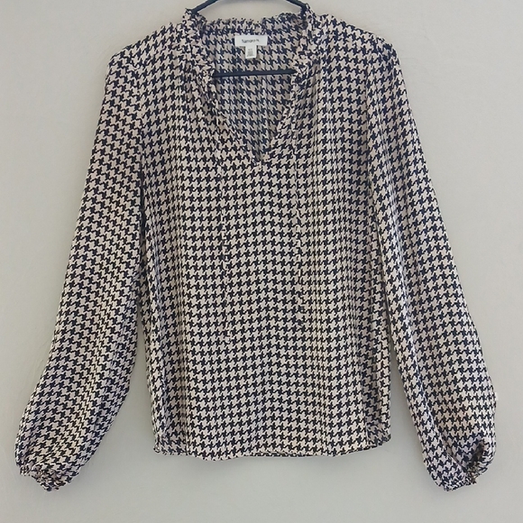 Tamara H Tops - Elegant Houndstooth Blouse in Black and‎ Cream Sz S/P
